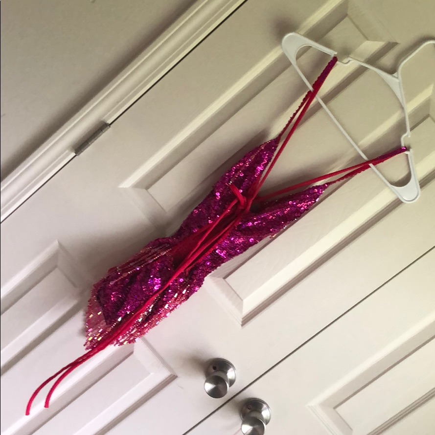 Pink Sequin Fringe V-Neck Women's Top — image 5 of 6